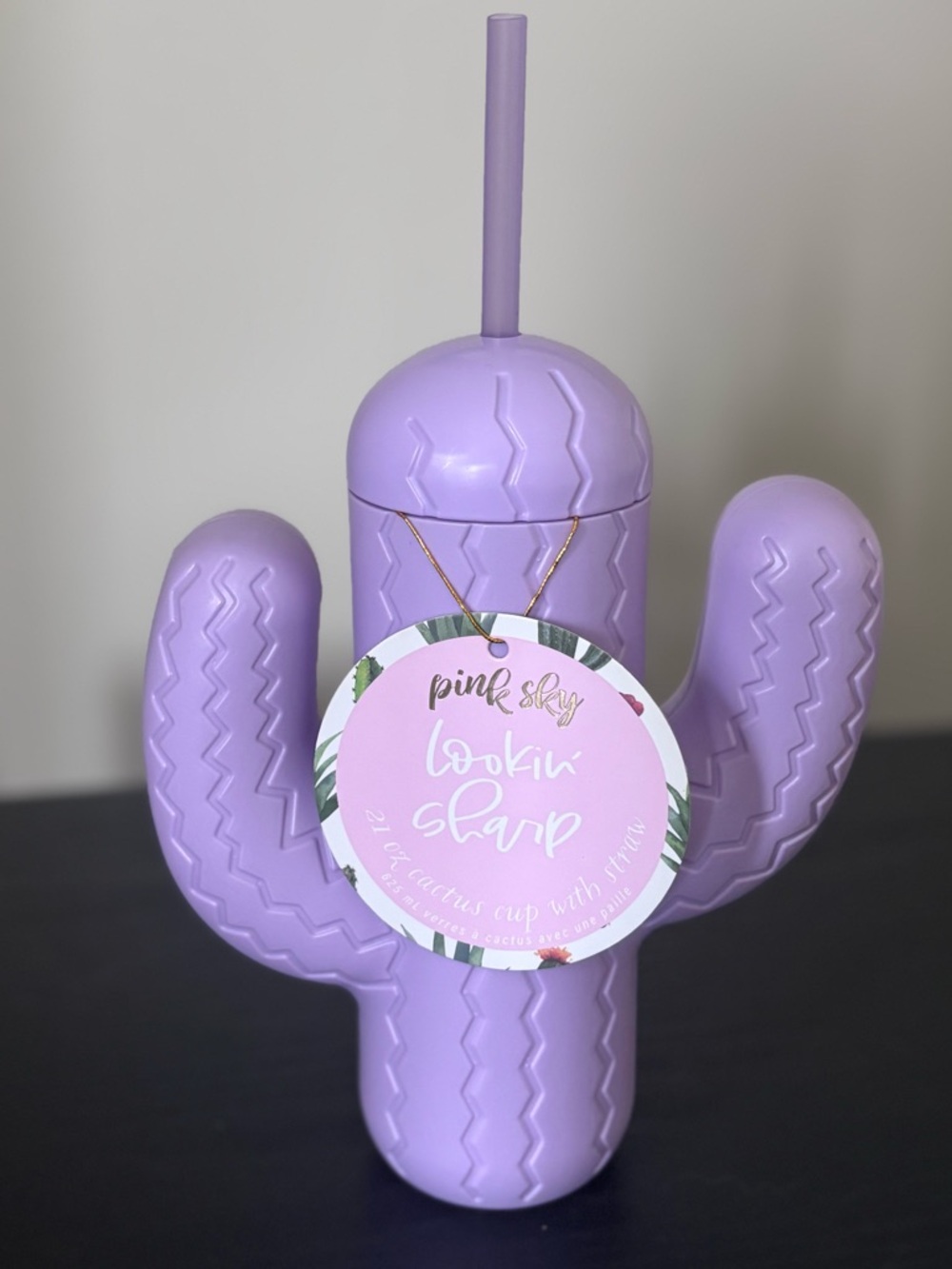 Lavender Cactus Cup with Straw